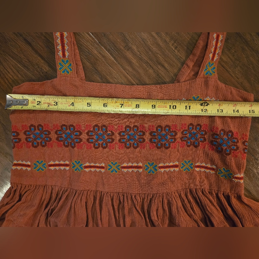American Eagle Orange Small Cropped Embroidered Peplum Boho Tank Top - Picture 9 of 9